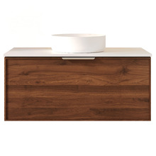 Olomana 900mm Walnut Woodmatt Wall Hung Single Vanity with Stone Countertop